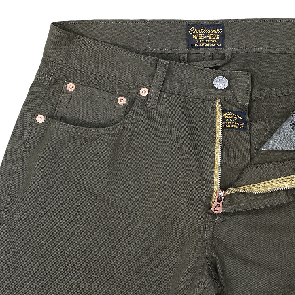 5-Pocket Slim Fit Twill Pants - Olive Khaki
