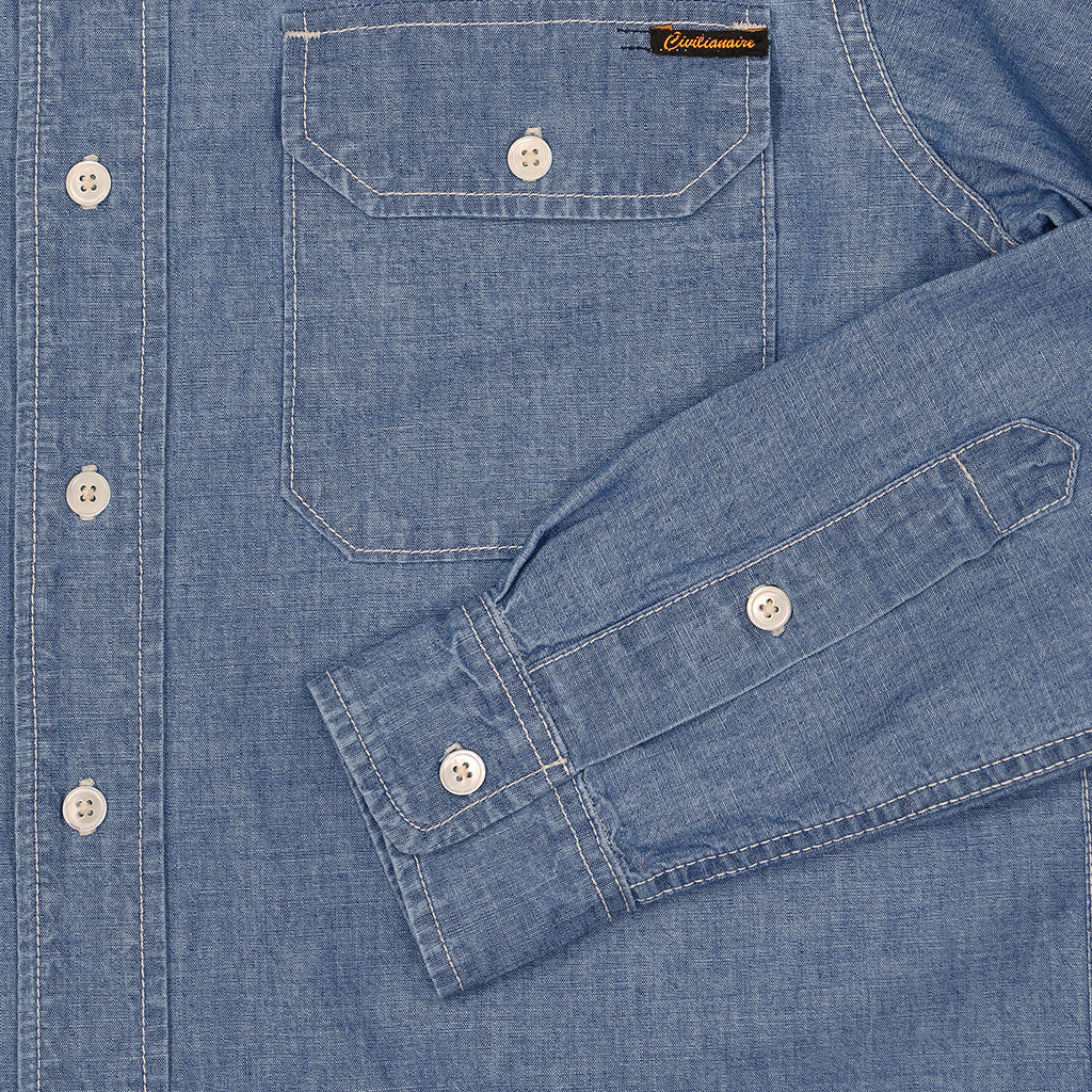 JAPANESE Chambray Long Sleeve 2 Pocket Notch Flap Shirt - Chambray 4340