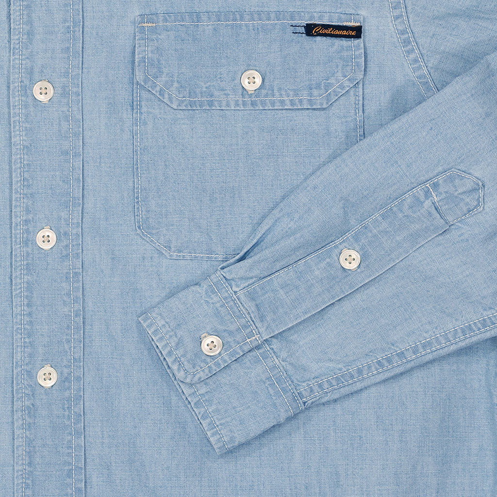 JAPANESE Chambray Long Sleeve 2 Pocket Notch Flap Shirt - Lt. Vintage S001