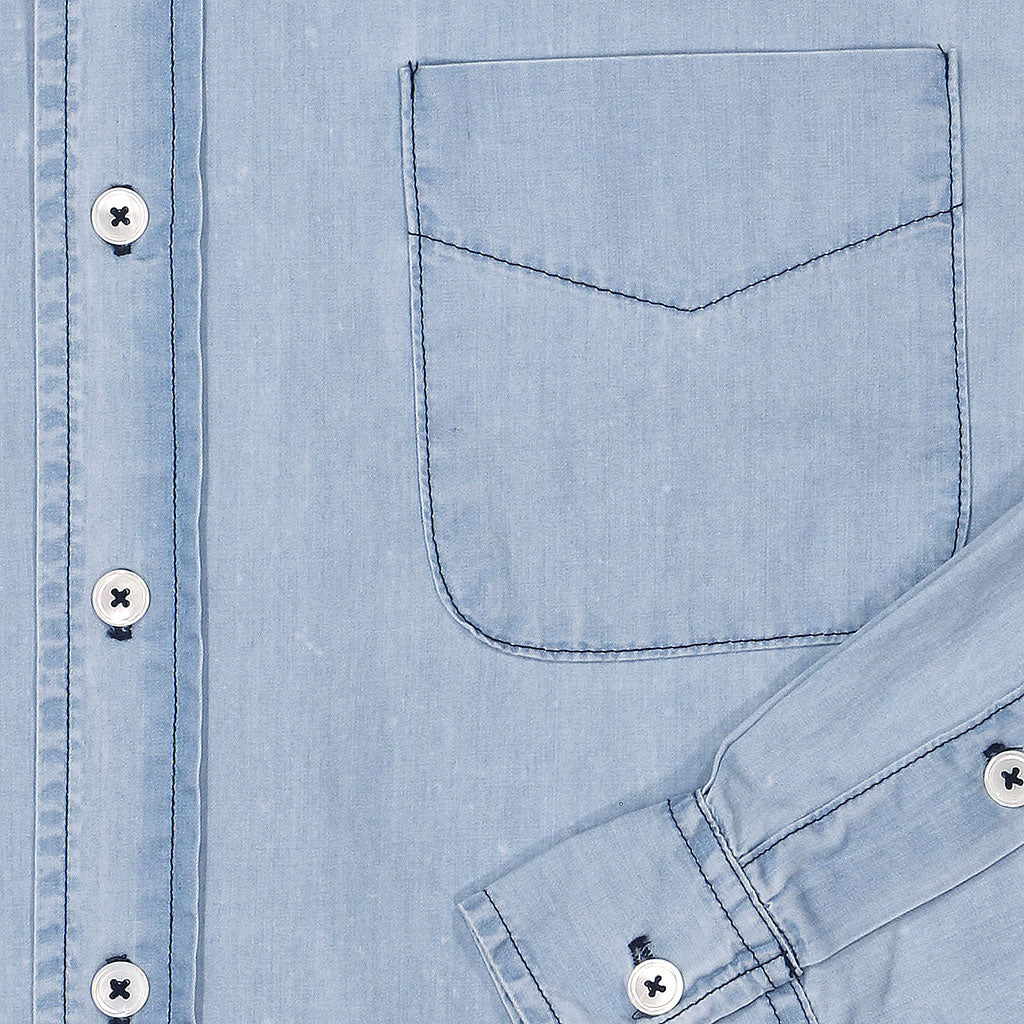 Long Sleeve 1 Pocket Shirt 4 oz. Denim - Indigo Bleach INDB