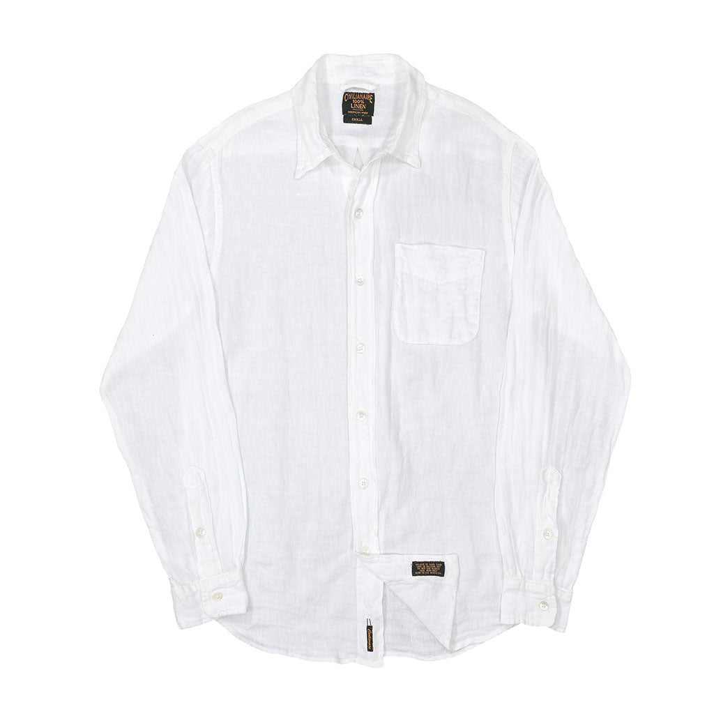 Long Sleeve 1 Pocket Shirt Linen - White