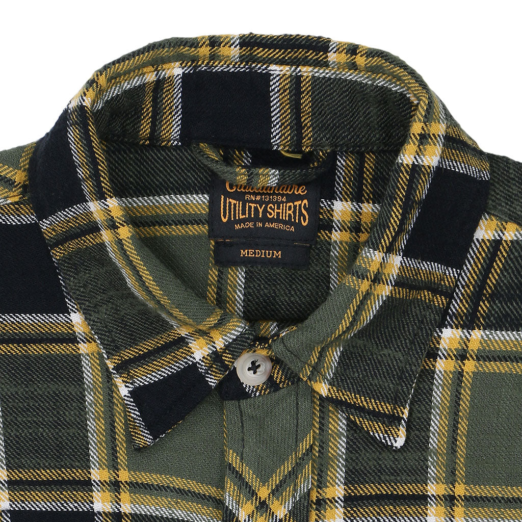 Long Sleeve 2 Notch Flap Pocket Shirt / JAPANESE COTTON Flannel - Green/Yellow