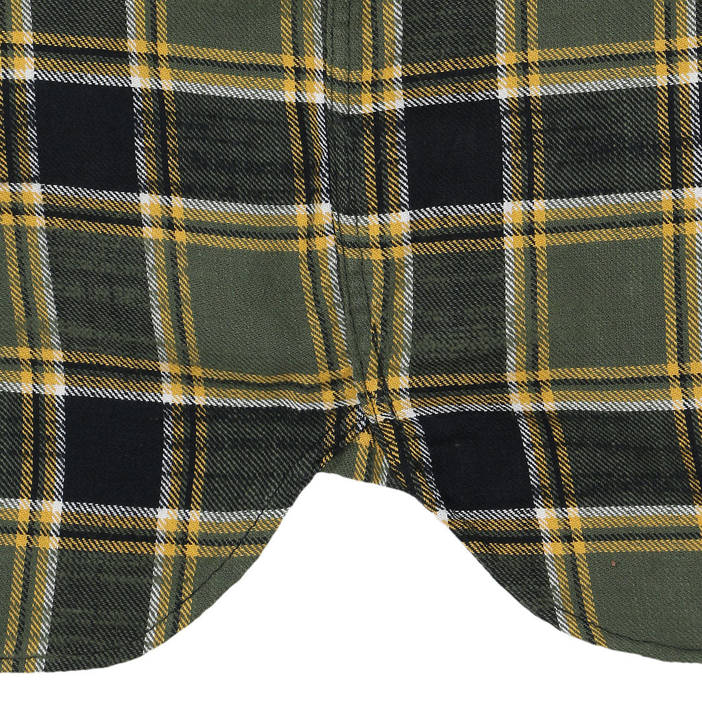 Long Sleeve 2 Notch Flap Pocket Shirt / JAPANESE COTTON Flannel - Green/Yellow