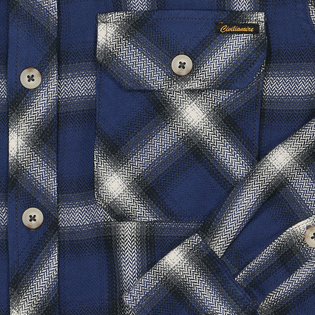 Long Sleeve 2 Notch Flap Pocket Shirt / JAPANESE COTTON Flannel - Blue/Black