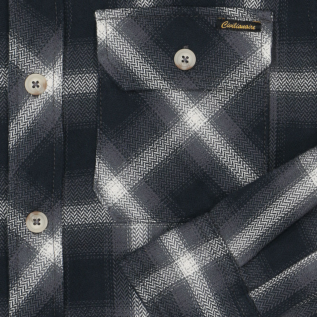 Long Sleeve 2 Notch Flap Pocket Shirt / JAPANESE COTTON Flannel - Gray/Black