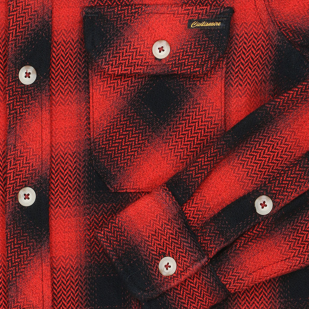 Long Sleeve 2 Notch Flap Pocket Shirt / JAPANESE COTTON Flannel - Red/White
