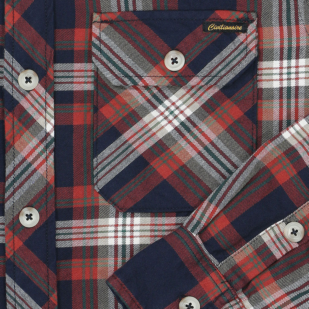 Long Sleeve 2 Notch Flap Pocket Shirt / JAPANESE COTTON Flannel - Blue/Red