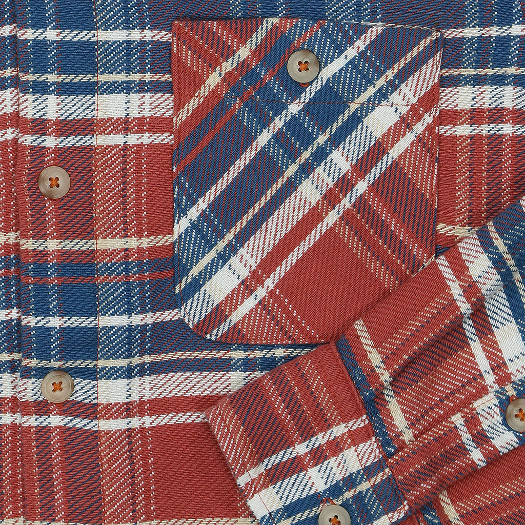 Long Sleeve 2 Pocket Shirt / JAPANESE COTTON Flannel - Blue/Orange