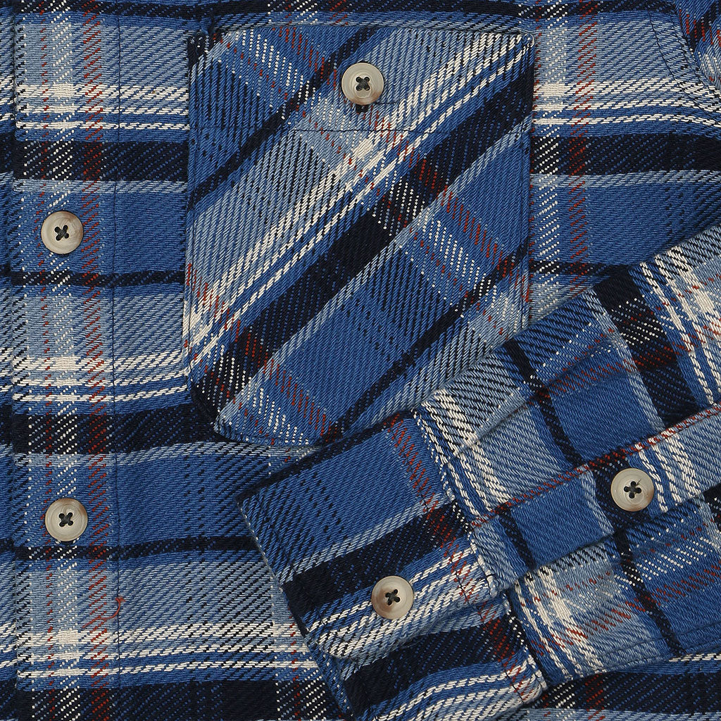 Long Sleeve 2 Pocket Shirt / JAPANESE COTTON Flannel - Blue/Red