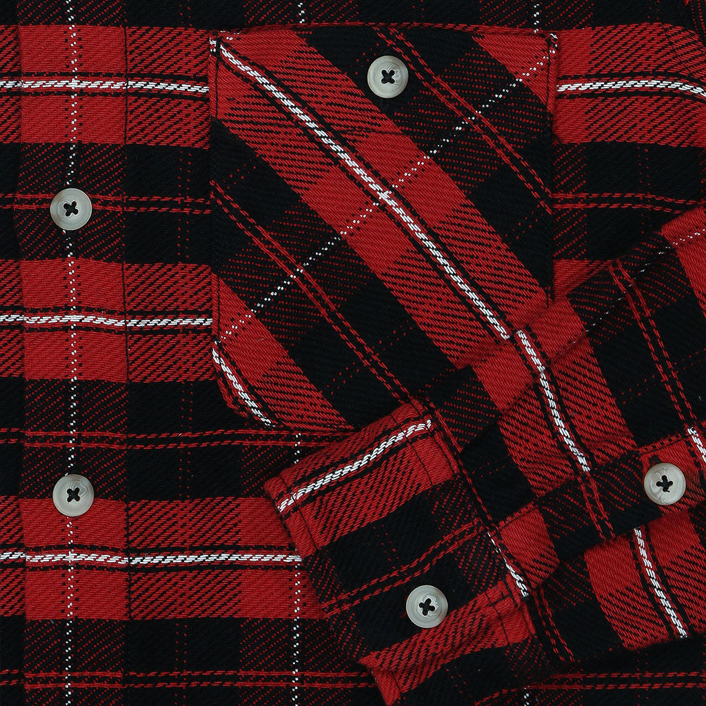 Long Sleeve 2 Pocket Shirt / JAPANESE COTTON Flannel - Red/Black