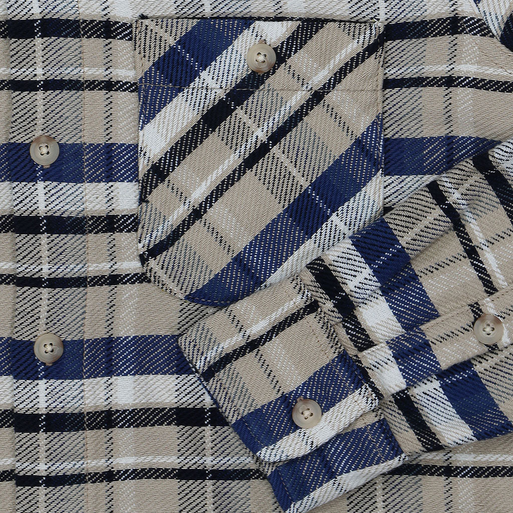 Long Sleeve 2 Pocket Shirt / JAPANESE COTTON Flannel - Tan/Black