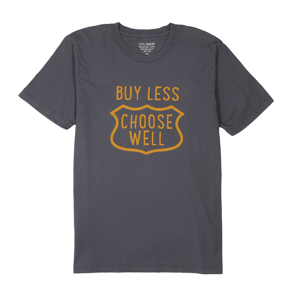 "Buy Less, Choose Well" Short Sleeve Men's Tee - Heather Grey Mouse