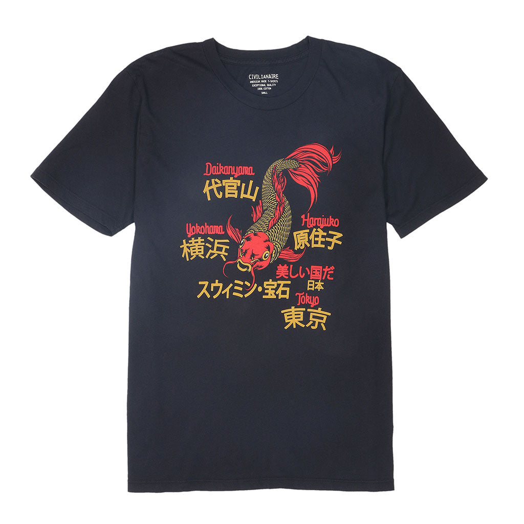 "KOI" Short Sleeve Mens Crew Neck Tee - Black Coal