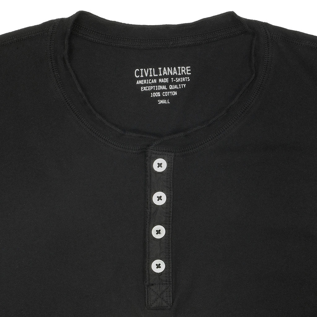 Short Sleeve Banded Henley - 40's Lightweight Cotton - Jet Black