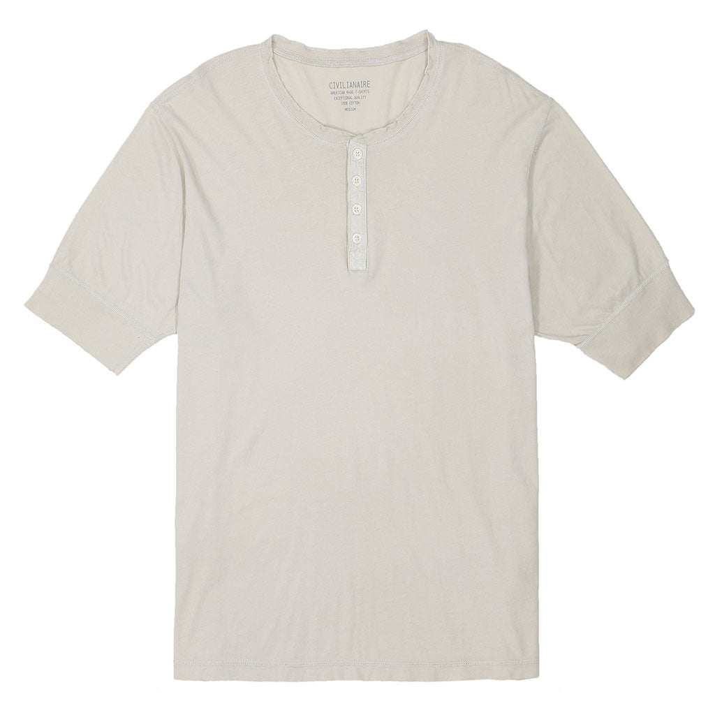 Short Sleeve Banded Henley - 40's Lightweight Cotton - Ash