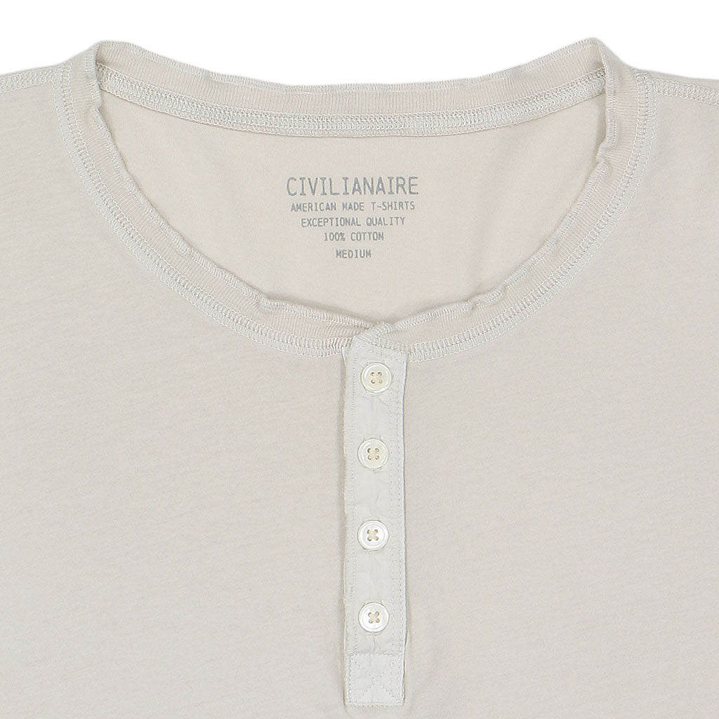Short Sleeve Banded Henley - 40's Lightweight Cotton - Ash