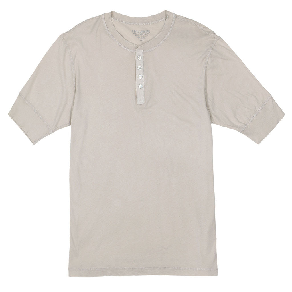 Short Sleeve Banded Henley - 40's Lightweight Cotton - Stone