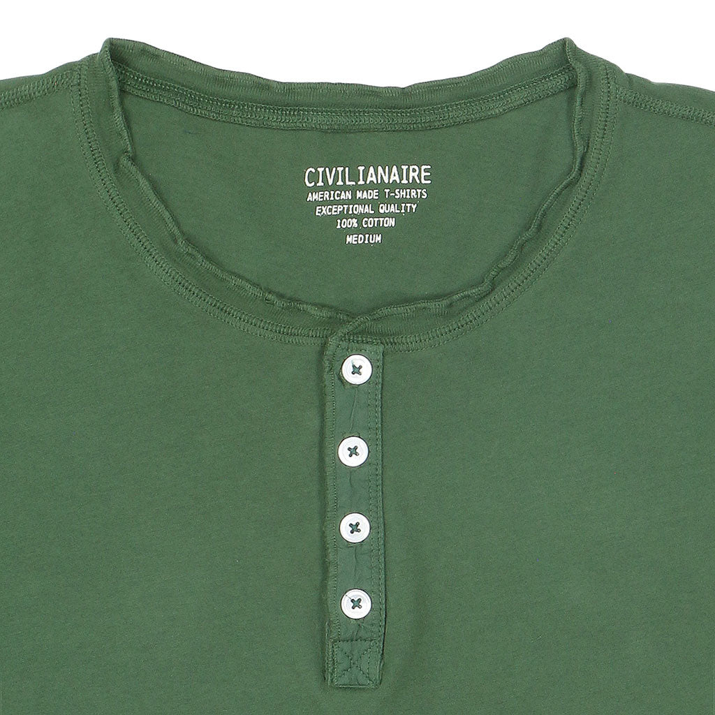 Short Sleeve Banded Henley - 40's Lightweight Cotton - Bottle Green