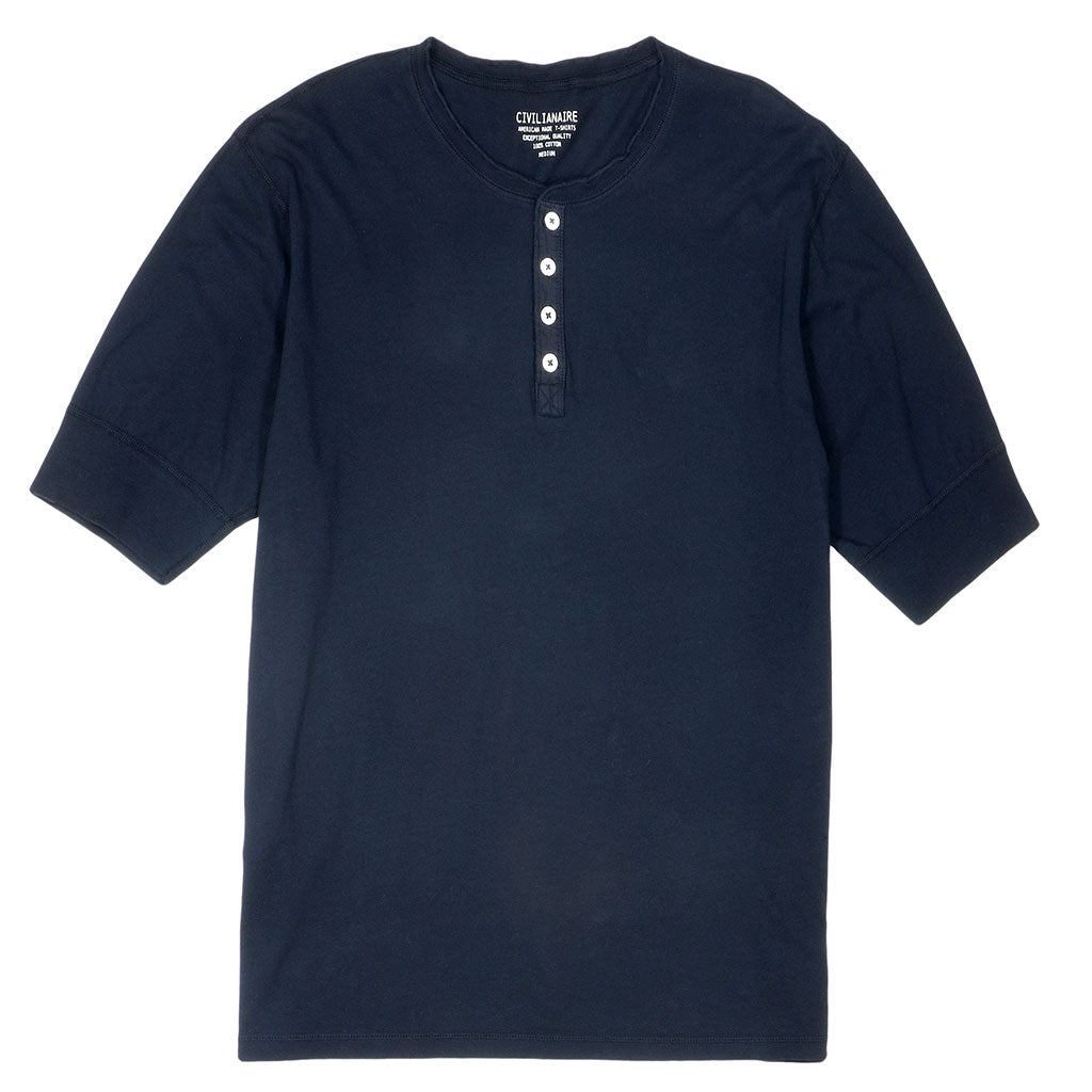 Short Sleeve Banded Henley - 40's Lightweight Cotton - EZ Dark Navy