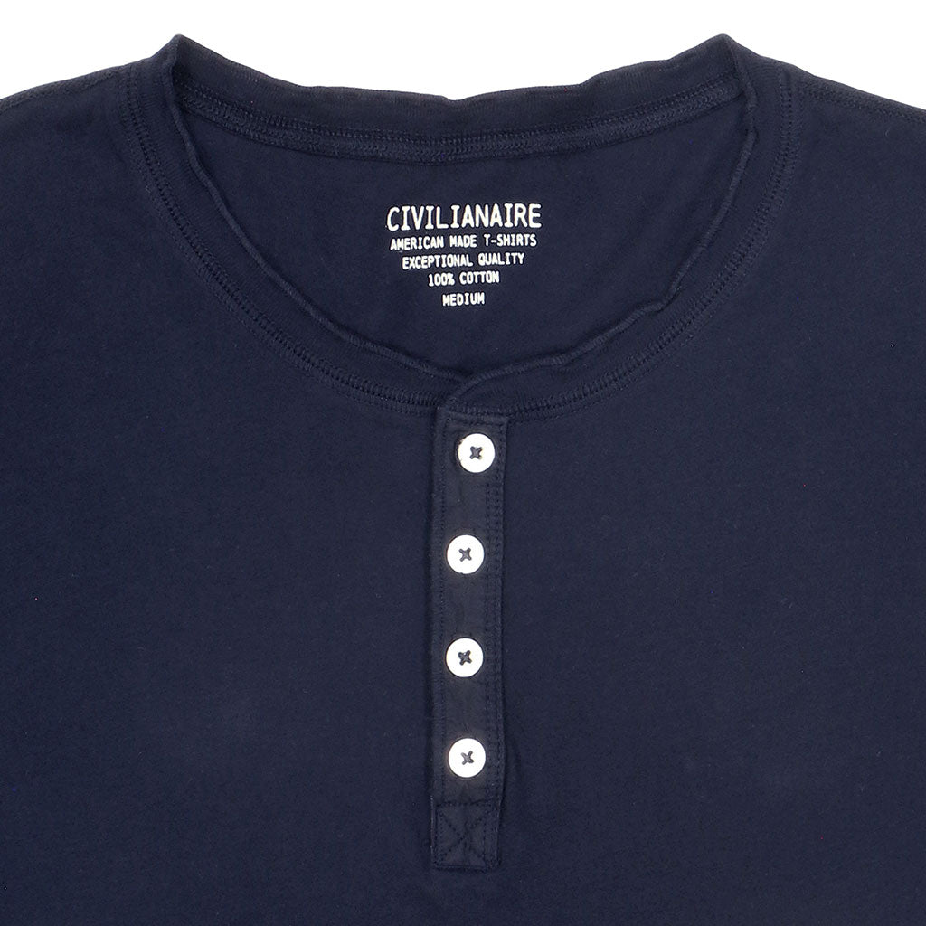 Short Sleeve Banded Henley - 40's Lightweight Cotton - EZ Dark Navy