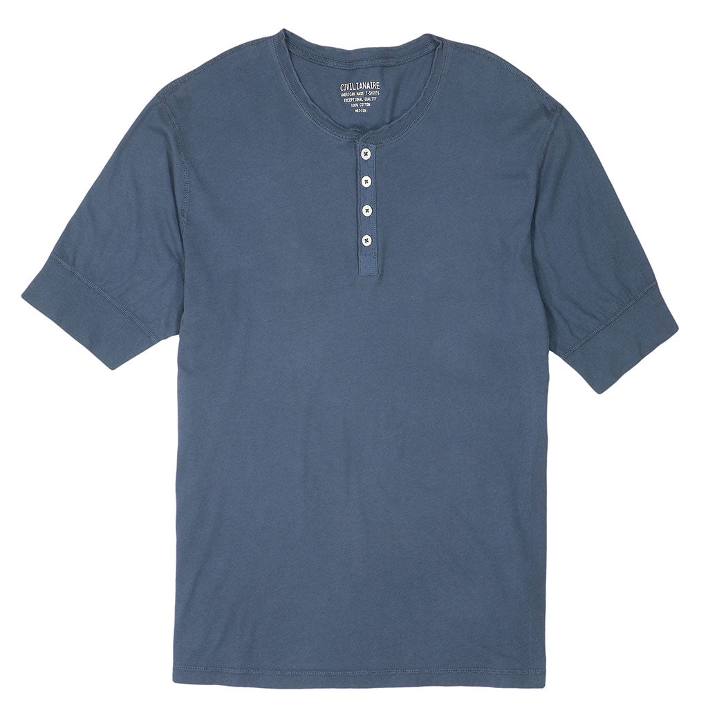 Short Sleeve Banded Henley - 40's Lightweight Cotton - Moon