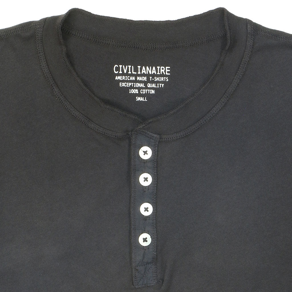 Short Sleeve Banded Henley - 40's Lightweight Cotton - Black Coal