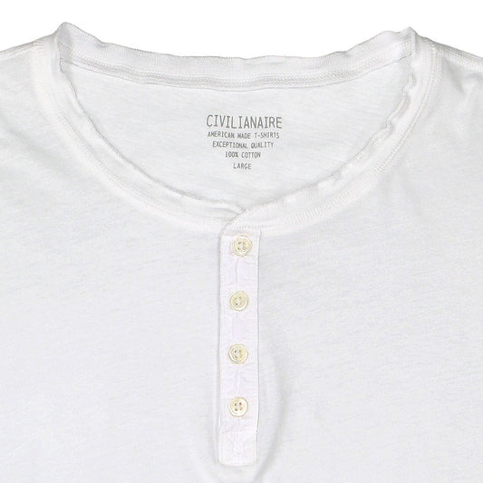 Long Sleeve Cotton Banded Henley - White