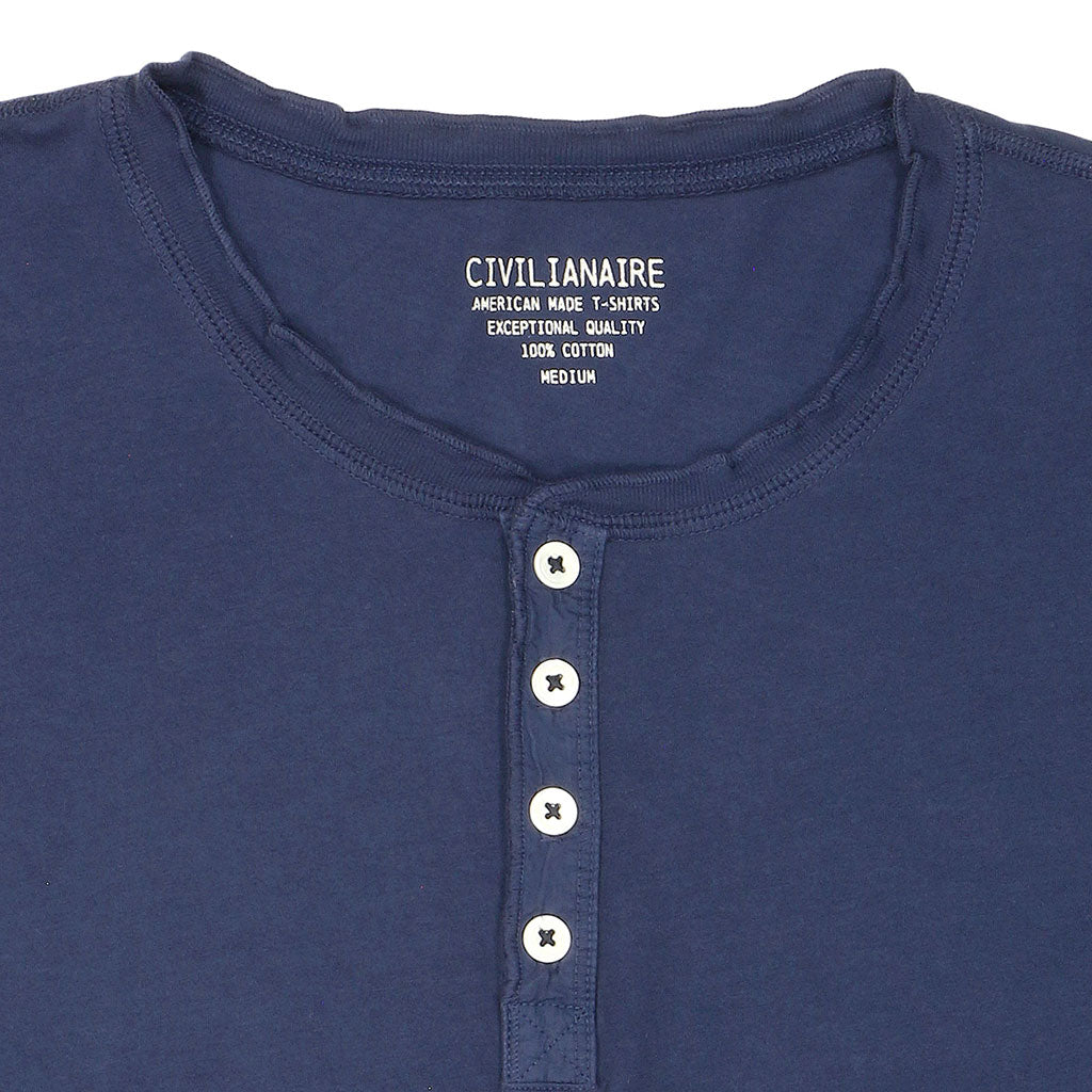 Long Sleeve Cotton Banded Henley - Dark Slate Blue