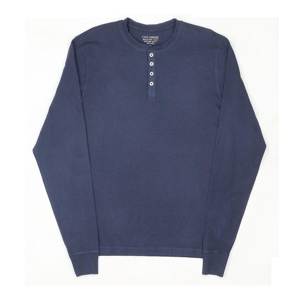 Long Sleeve Heavy Henley - Dark Slate Blue