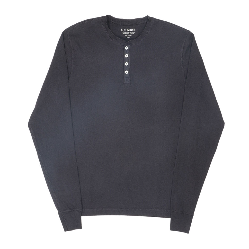 Long Sleeve Heavy Henley - Black Coal