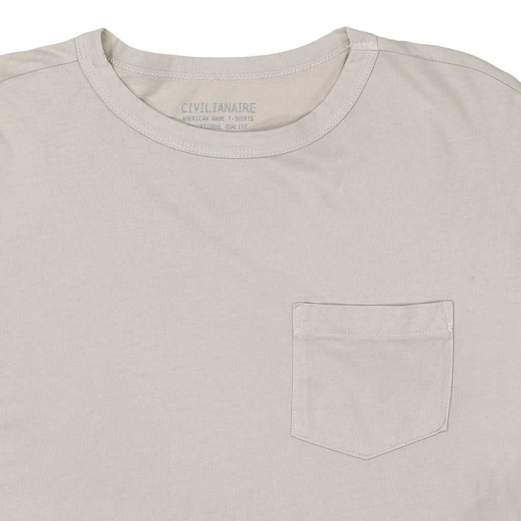 Crew Neck Long Sleeve 1 Pocket Tee - Stone
