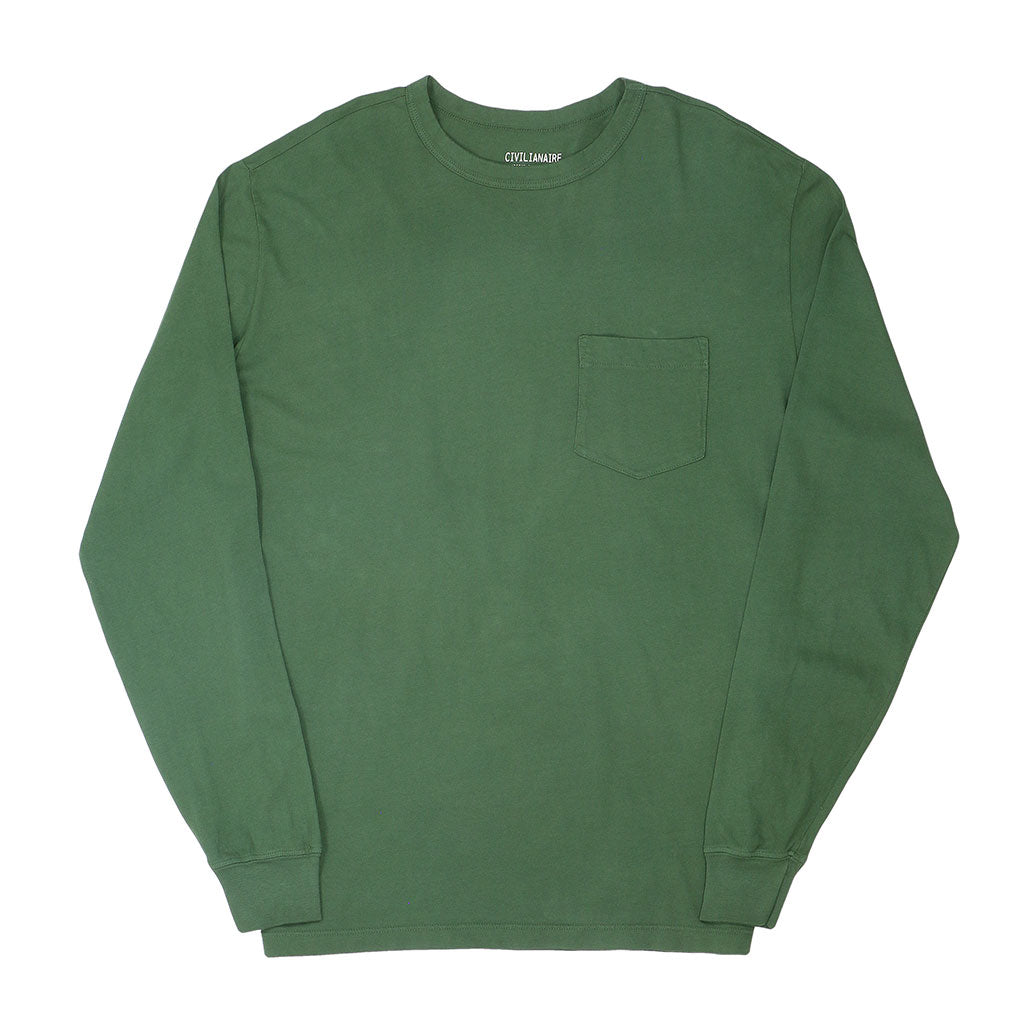 Crew Neck Long Sleeve 1 Pocket Tee - Bottle Green