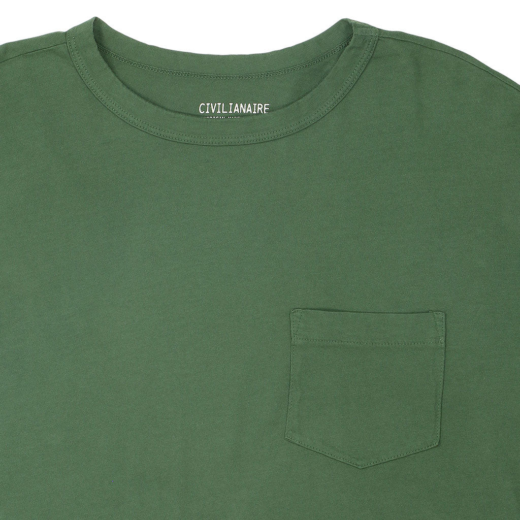 Crew Neck Long Sleeve 1 Pocket Tee - Bottle Green