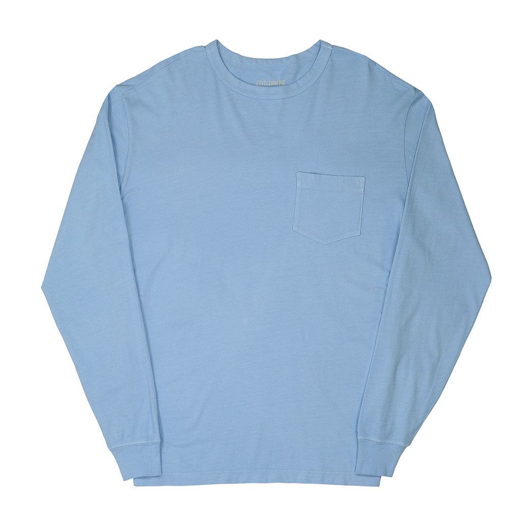 Crew Neck Long Sleeve 1 Pocket Tee - Powder Blue