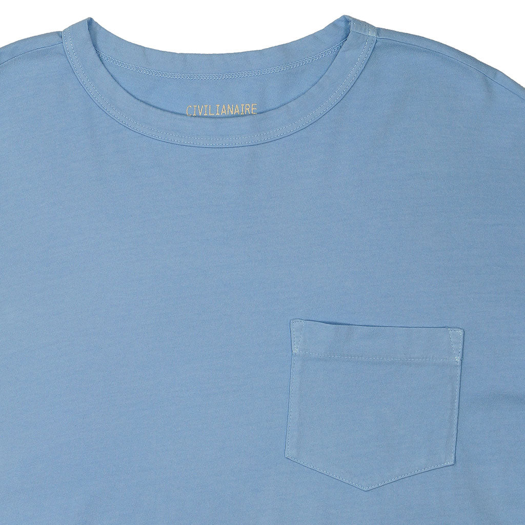 Crew Neck Long Sleeve 1 Pocket Tee - Powder Blue