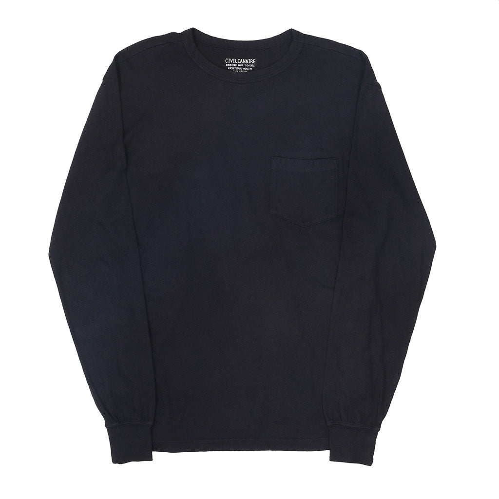 Crew Neck Long Sleeve 1 Pocket Tee - Black Coal