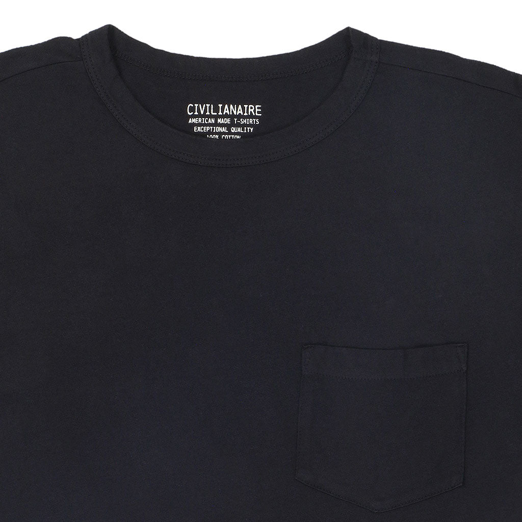 Crew Neck Long Sleeve 1 Pocket Tee - Black Coal