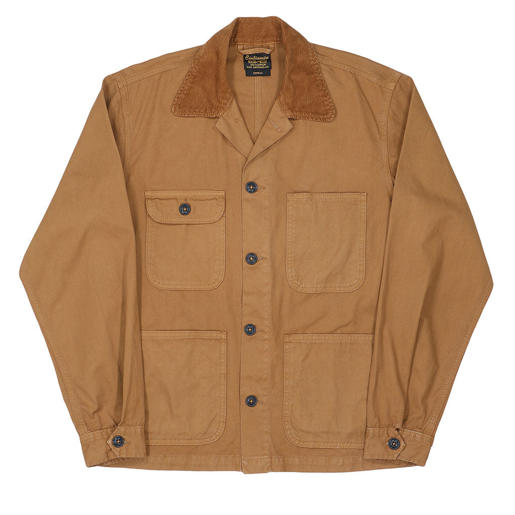 4 Pocket Chore Jacket Cotton Twill with Corduroy Collar - Boston Brown