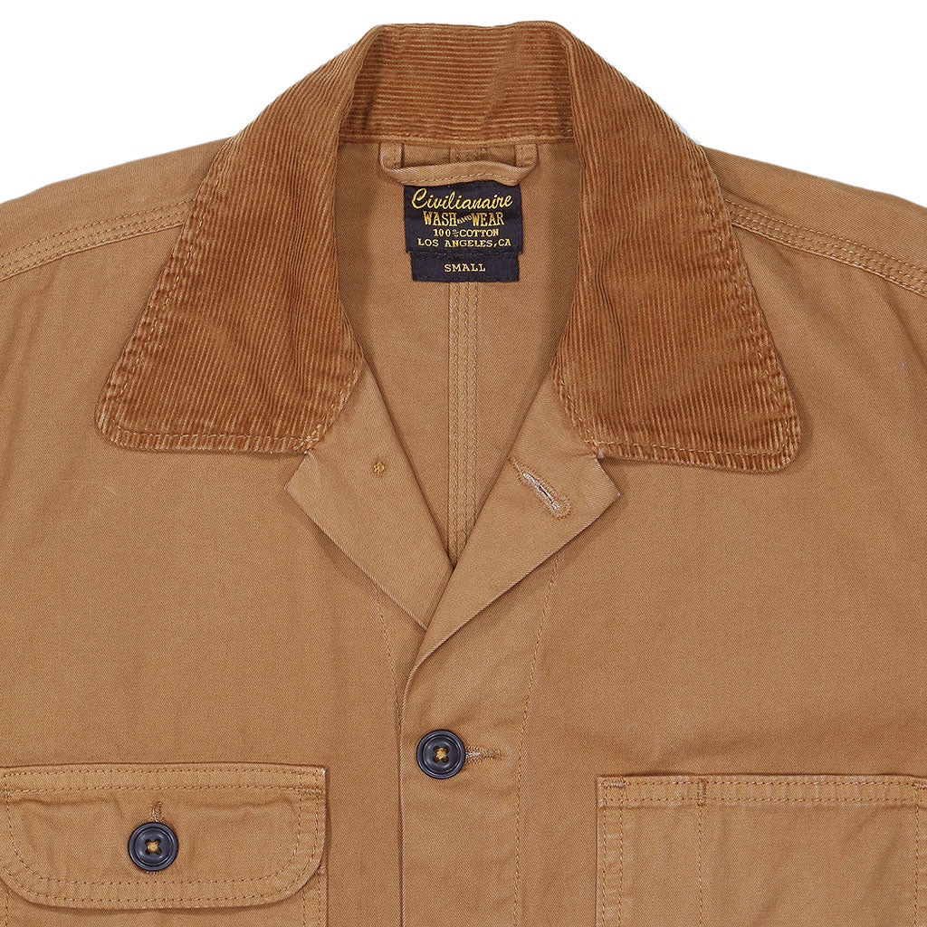4 Pocket Chore Jacket Cotton Twill with Corduroy Collar - Boston Brown
