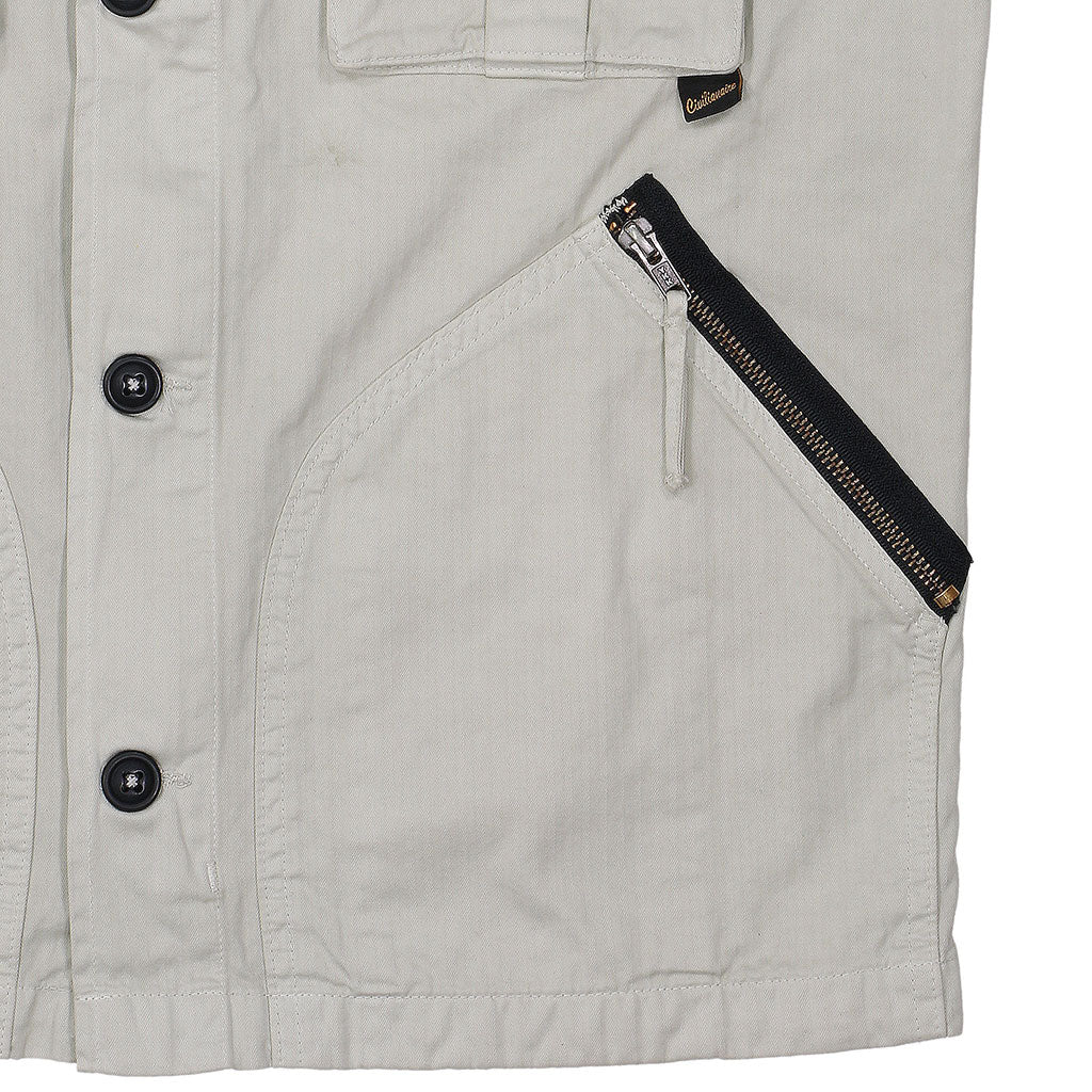 5 Pocket Camo Herringbone Cotton Officer Zip Jacket - Crystal Green