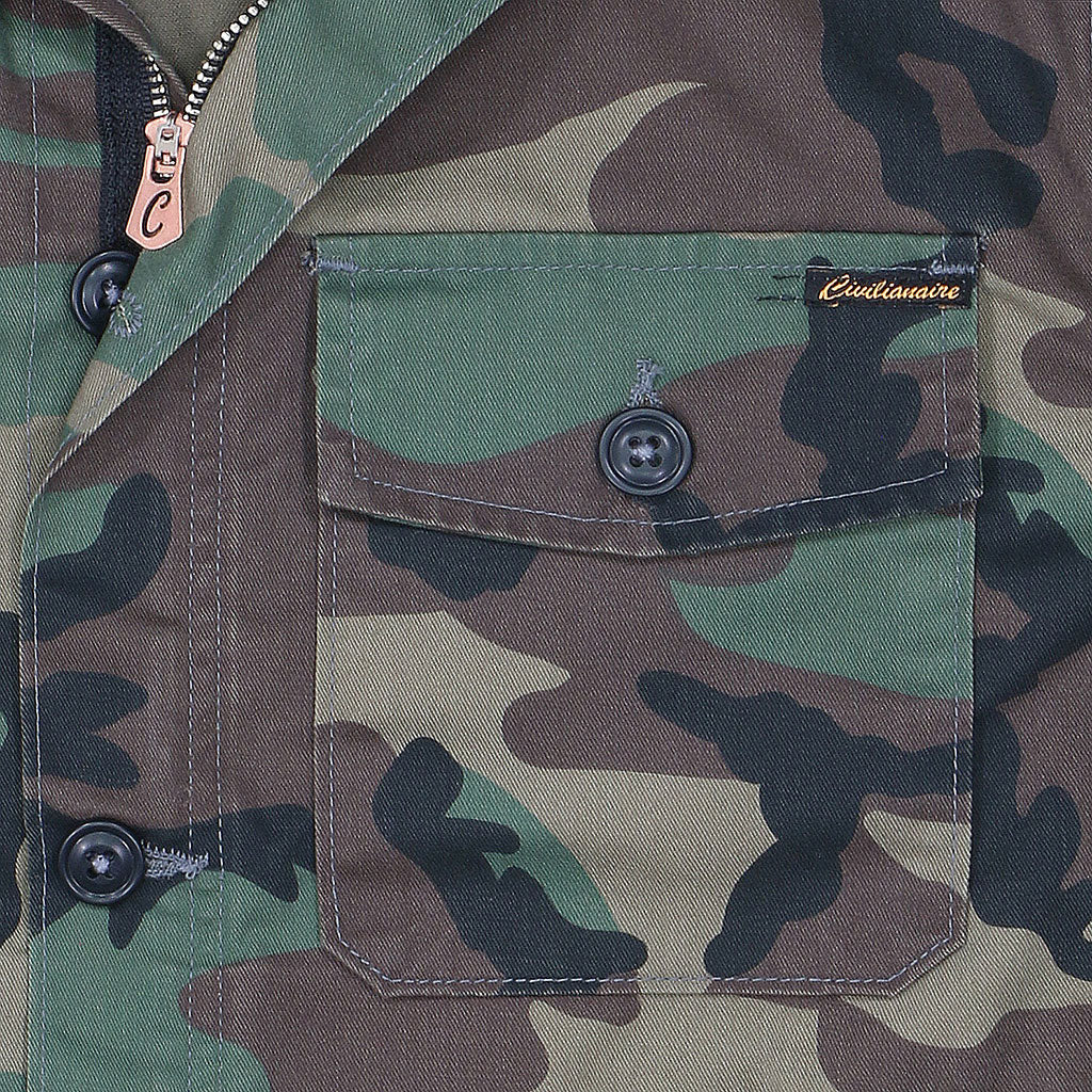 Mens 4-Pocket Zip-Up Camp Jacket - Woodland Camo