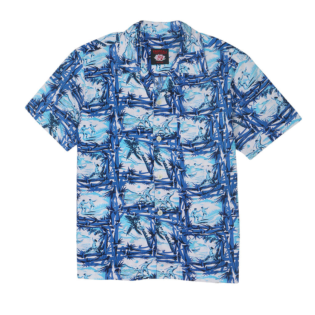 TROPICALI Short Sleeve 1-Pocket Flat Collar Hawaiian Shirt - Blue Bamboo