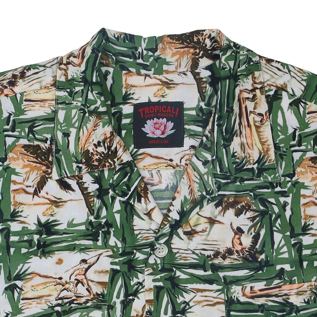 TROPICALI Short Sleeve 1-Pocket Flat Collar Hawaiian Shirt - Green Bamboo