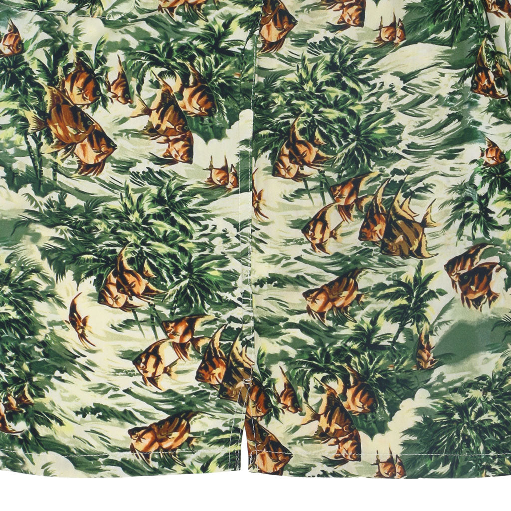 TROPICALI Short Sleeve 1-Pocket Flat Collar Hawaiian Shirt - Green Fish