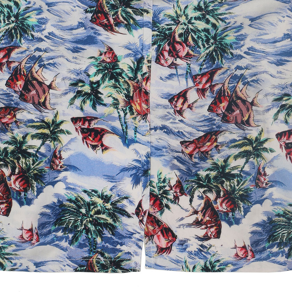 TROPICALI Short Sleeve 1-Pocket Flat Collar Hawaiian Shirt - Blue Fish