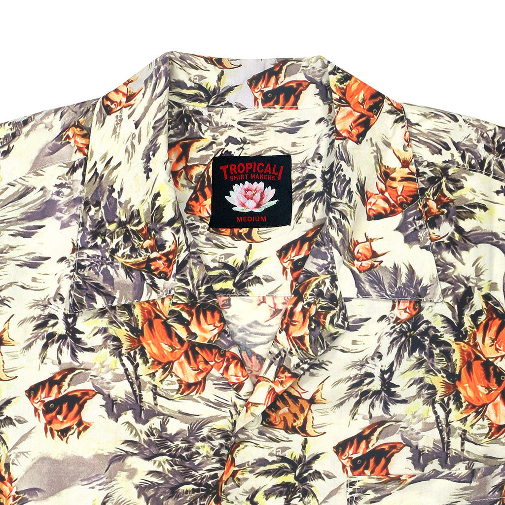 TROPICALI Short Sleeve 1-Pocket Flat Collar Hawaiian Shirt - Brown Fish