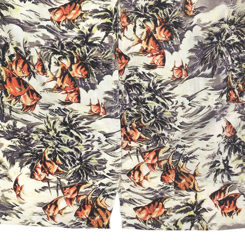 TROPICALI Short Sleeve 1-Pocket Flat Collar Hawaiian Shirt - Brown Fish