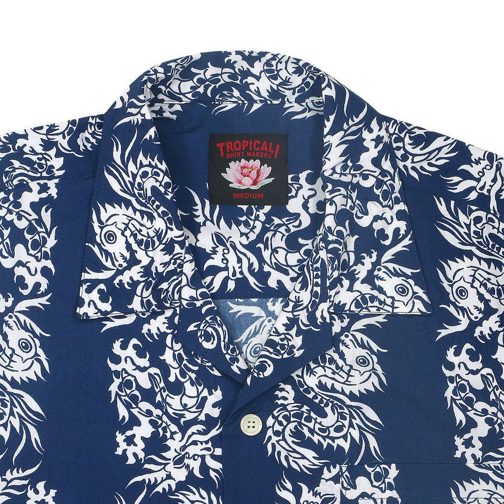 TROPICALI Short Sleeve 1-Pocket Flat Collar Hawaiian Shirt - Blue Dragon