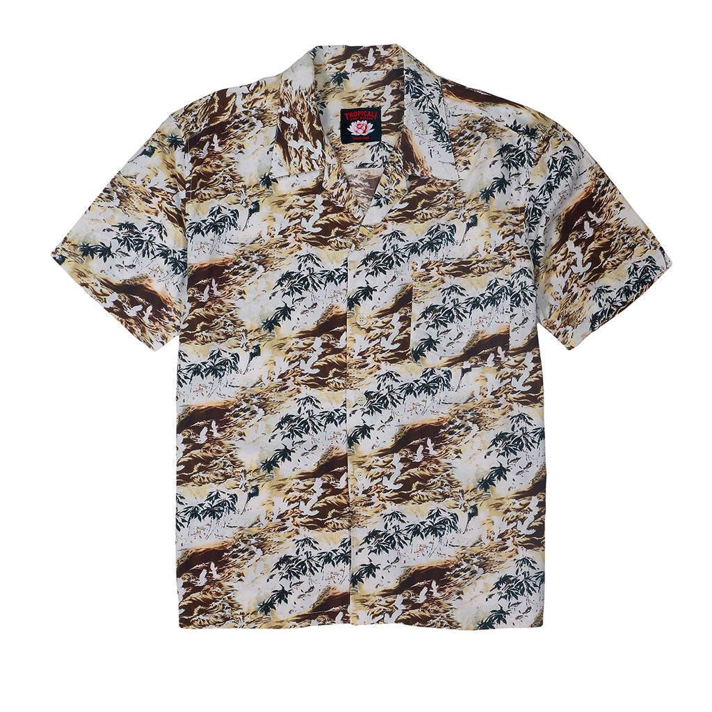 TROPICALI Short Sleeve 1-Pocket Flat Collar Hawaiian Shirt - Brown Birds