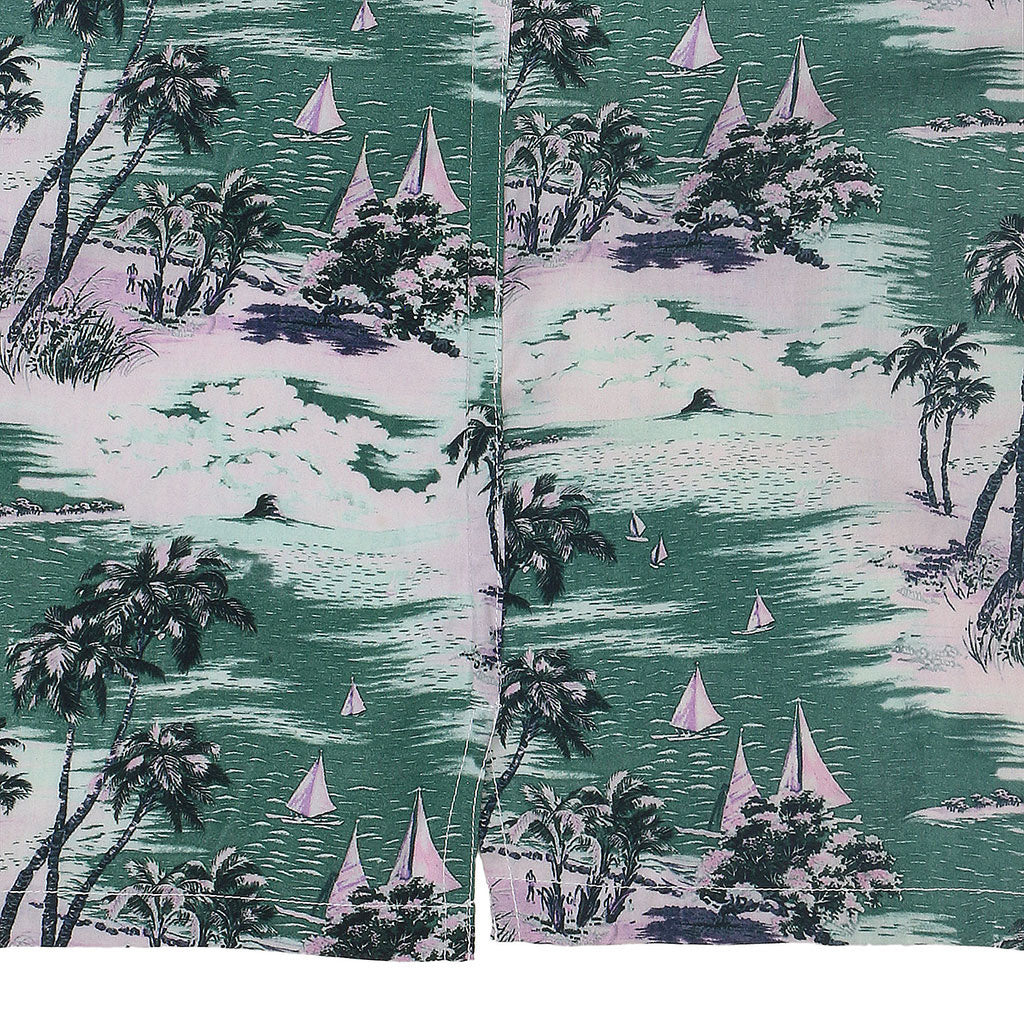 TROPICALI Short Sleeve 1-Pocket Flat Collar Hawaiian Shirt - Green Boats